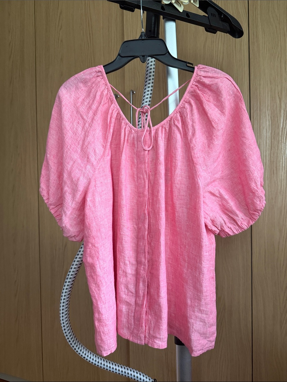 J. Crew 100% Linen Bubble Sleeve Tie-Back Tunic in Pink
